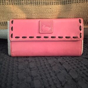 Dooney & Bourke Pink Leather Flap Wallet with Whipstitch Detail